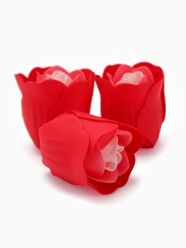 Набор мыльных роз в коробке 8 штук, красно-белые с зайчиком