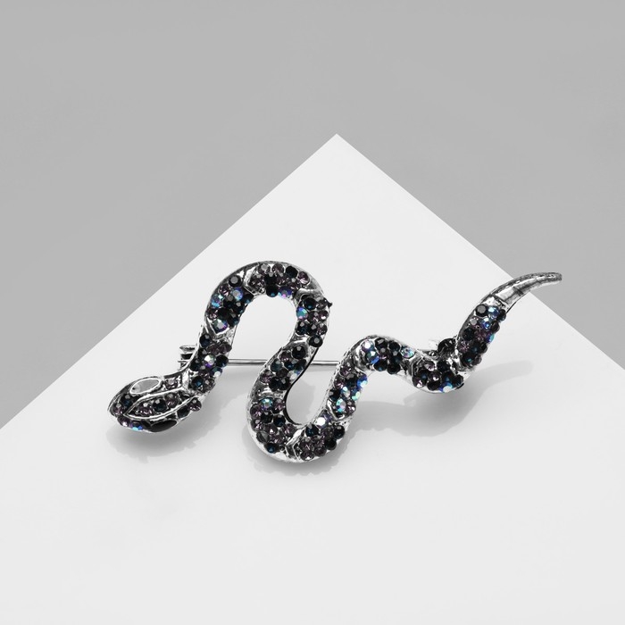 Брошь &laquo;Змея&raquo; в движении, цветная в чернёном серебре
