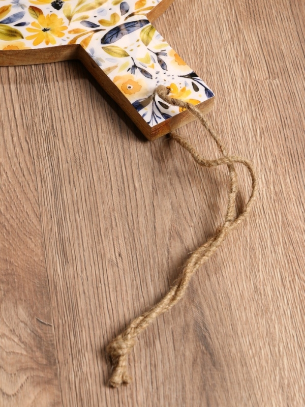 Доска разделочная круглая "Желтые и синие цветы" дерево манго 36х28 см