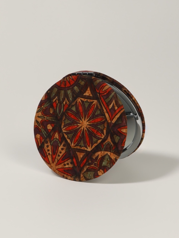 Зеркало складное &laquo;Орнамент&raquo;, d = 7,2 см, с увеличением, цвет коричневый/оранжевый