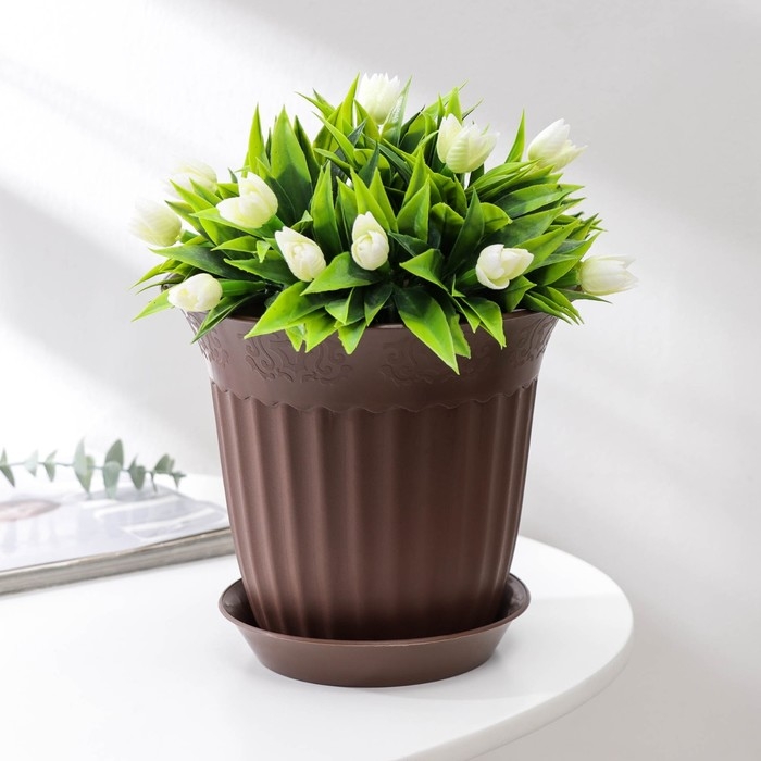 Горшок для цветов с поддоном Доляна, 2 л, цвет поддона микс