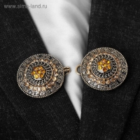 Зажим для кардигана &laquo;Круг&raquo; в орнаментах, цвет коричневый в чернёном золоте