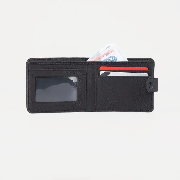 Портмоне мужское на кнопке, отдел для купюр, для карт, цвет чёрный