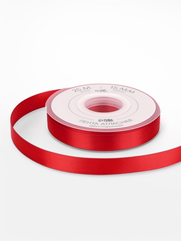 Лента атласная двухсторонняя №0250 15мм*25&plusmn;1м алый TR