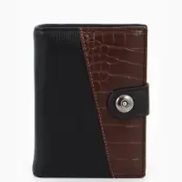 Портмоне мужское на кнопке, 3 в 1, для автодокументов и паспорта, 2 отдела, для карт, для монет, цвет чёрный/кофе