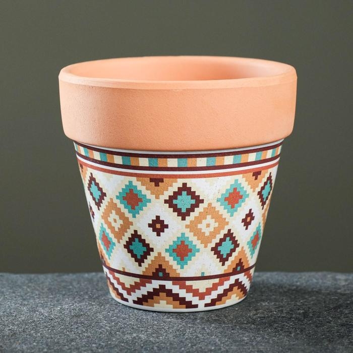 Горшок "Трапеция" терракот с узором, 9х9см, МИКС