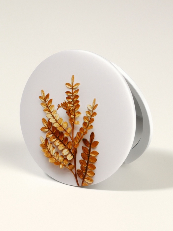 Зеркало складное круг (2) ЛИСТЬЯ d7,3см увел белое пласт пакет QF