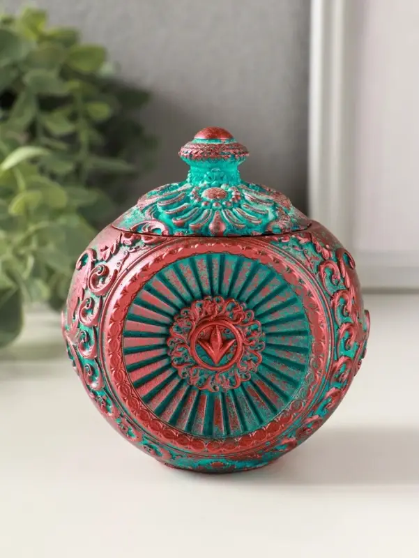 Шкатулка для украшений с крышкой &laquo;Флоренция&raquo;, 10&times;9 см, гипс, окисленная медь