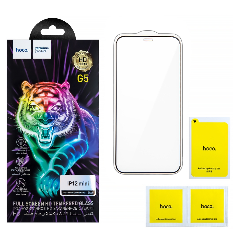 Защитное стекло IPH 12 Mini (5.4) Full Screen G5 black HOCO тонкая рамка