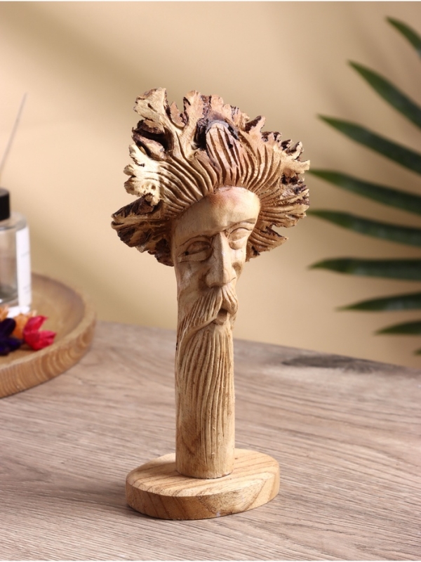 Скульптура "Лицо старца" дерево Камал, 8х6х22 см, бежево-коричневый