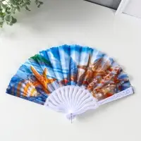 Веер пластик, текстиль "Морские ракушки" МИКС 23 см