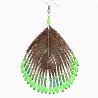 Серьги "Павлин" 5х8 см, цв. зелёный