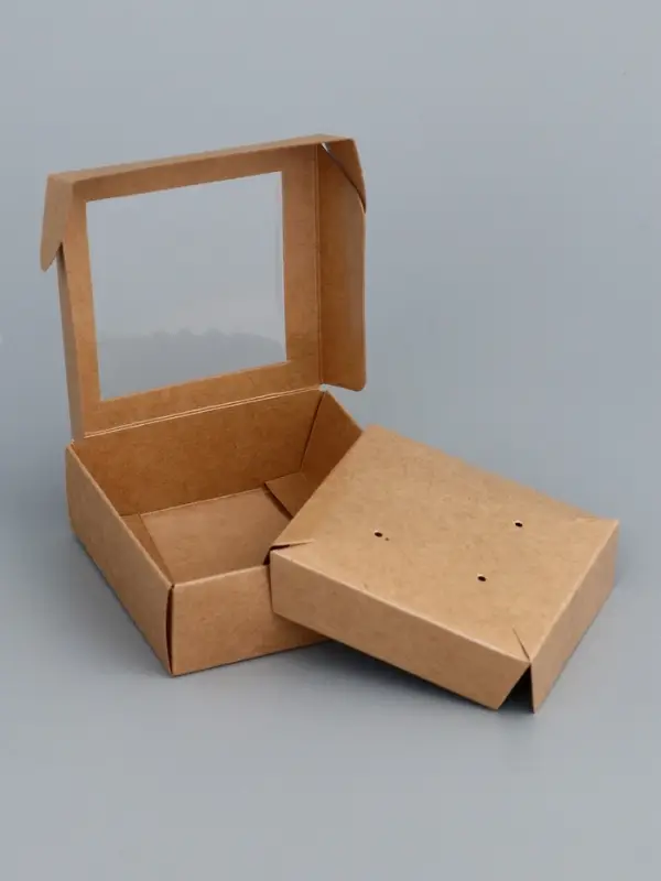 Коробка для бижутерии с PVC окном 8&times;8&times;3 см, крафт