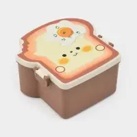 Ланч-бокс "Завтрак", 3 отделения, вилка и ложка, размер 16х15,5х8 см, цвет коричневый