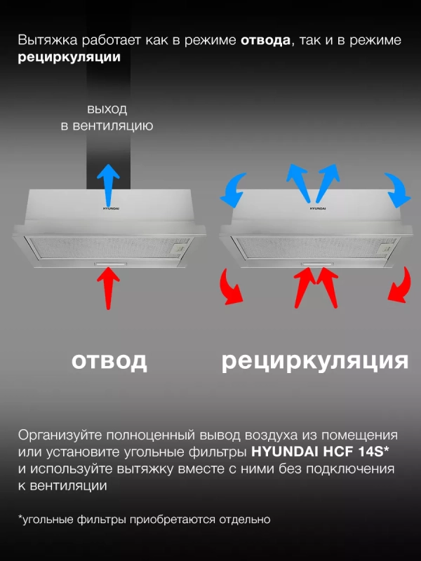 Вытяжка встраиваемая HBH 6230 IX нержавеющая сталь