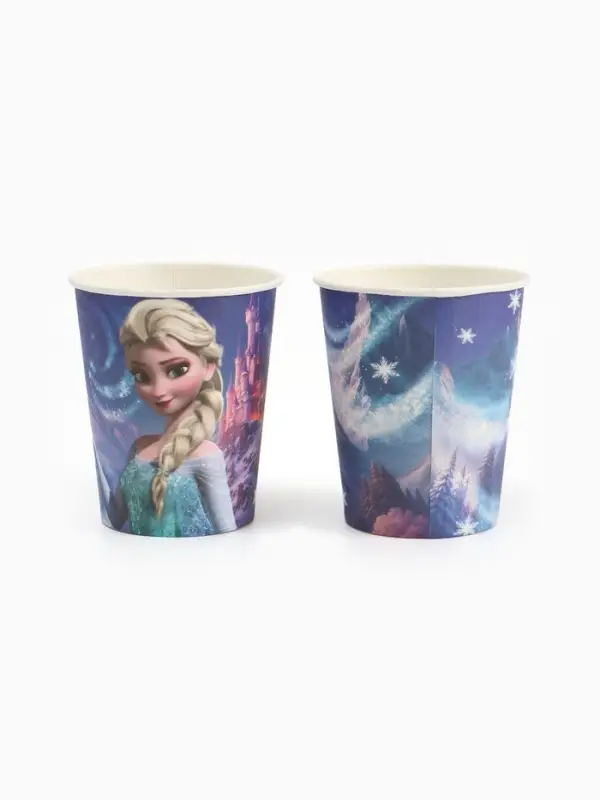 Посуда одноразовая бумажная на 10 персон: стаканы, тарелки, скатерть, Снежная принцесса