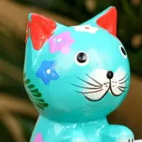 Сувенир "Кот с табличкой WELCOME" дерево 8х5х10 см, цв. бирюзовый