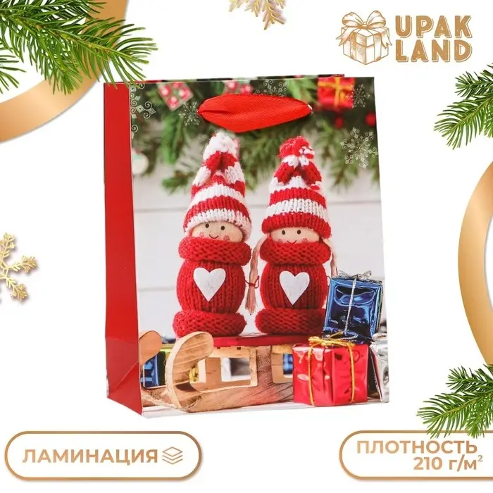 Пакет ламинированный &laquo;Сани с подарком&raquo;, 11.5&times;14.5&times;6 см