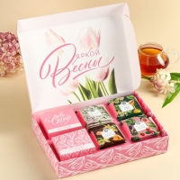 Набор с чаем &laquo;С праздником весны&raquo;, весовой чай 40 г (2 шт. х 20 г)., чай в пакетиках 21,6 (12 шт. х 1,8 г).