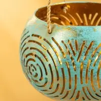 Подсвечник подвесной из кокоса, 14&times;14&times;10 см, бирюзово-золотой