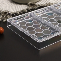 Форма для шоколада KONFINETTA &laquo;Соты&raquo;, 27,5&times;17,5&times;2,5 см, 3 ячейки 15,3&times;7,5х0,8 см, цвет прозрачный