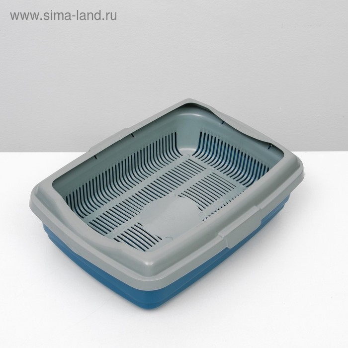 Лоток большой с сеткой и бортиком Atlantis "Стандарт", 43 х 33 х 12,5 см, синий,
