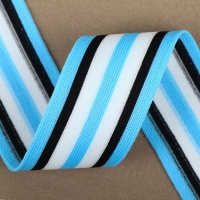 Тесьма трикотажная лампас 40 мм, 9,1 &plusmn; 0,5 м, цвет голубой/чёрный/белый