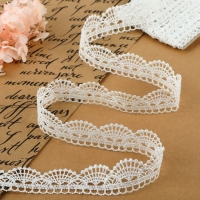 Кружево гипюровое, двухслойное, 25 мм &times; 6,8 &plusmn; 0,5 м, цвет белый