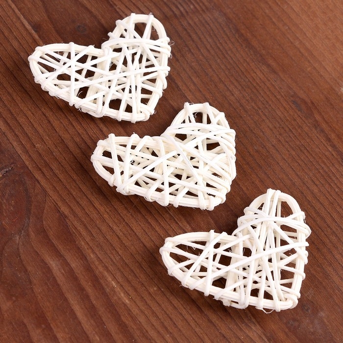 Декор для творчества из лозы &laquo;Сердце&raquo; набор 3 шт., размер 1 шт. &mdash; 6,5 &times; 6 см, цвет натуральный