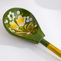 Ложка полубаская &laquo;Зеленая роспись&raquo;, ручная работа