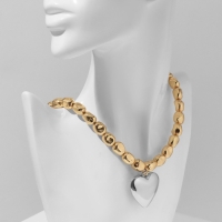 Кулон на декоративной основе &laquo;Сердце&raquo; объёмное, цвет золото с серебром, 40 см