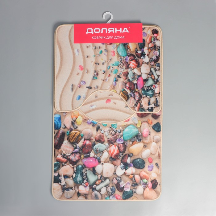 Набор ковриков для ванной и туалета Доляна &laquo;Ракушки&raquo;, 3 шт: 50&times;80, 50&times;40, 40&times;43 см