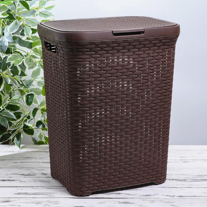 Корзина бельевая с крышкой &laquo;Ротанг&raquo;, 60 л, 34&times;44&times;56 см, цвет микс