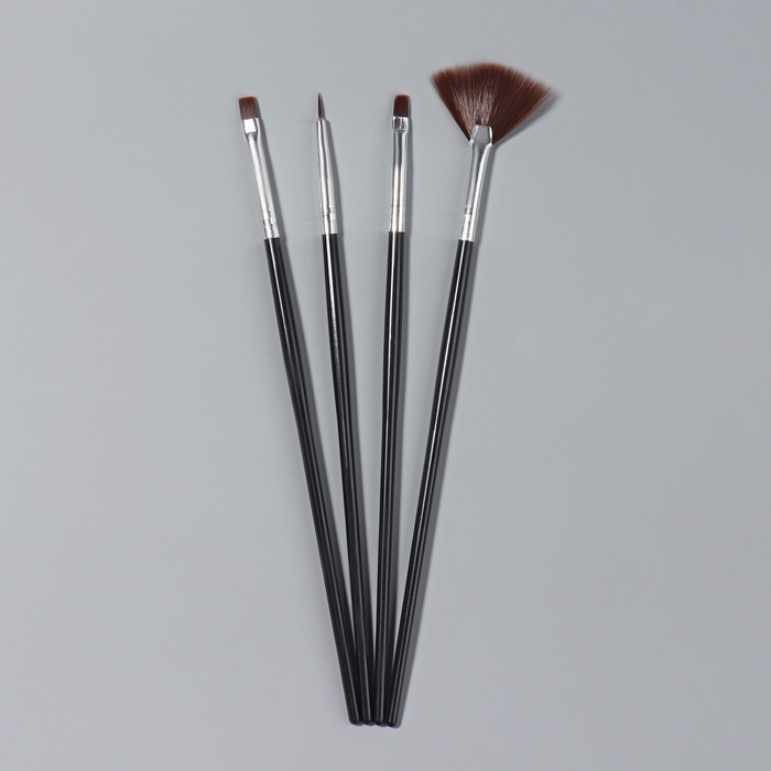 Набор кистей для наращивания и дизайна ногтей, 4 шт, 17,8 см, цвет чёрный