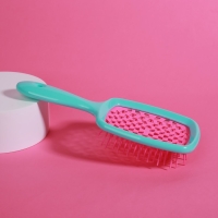Расчёска массажная, широкая, вентилируемая, 8,5 &times; 20,5 см, PVC коробка, цвет бирюзовый/розовый