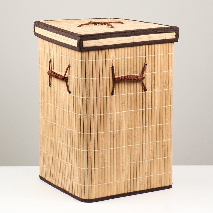Корзина для хранения, с ручками, складная, 34&times;34&times;52 см, бамбук,джут