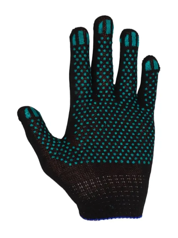 Перчатки садовые, хб, вязка 10 класс, 3 нити, размер 9, с ПВХ точками, чёрные