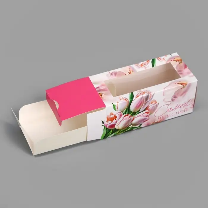 Коробка для макарун, кондитерская упаковка &laquo;Самой чудесной тюльпаны&raquo;, 12 х 5.5 х 5.5 см