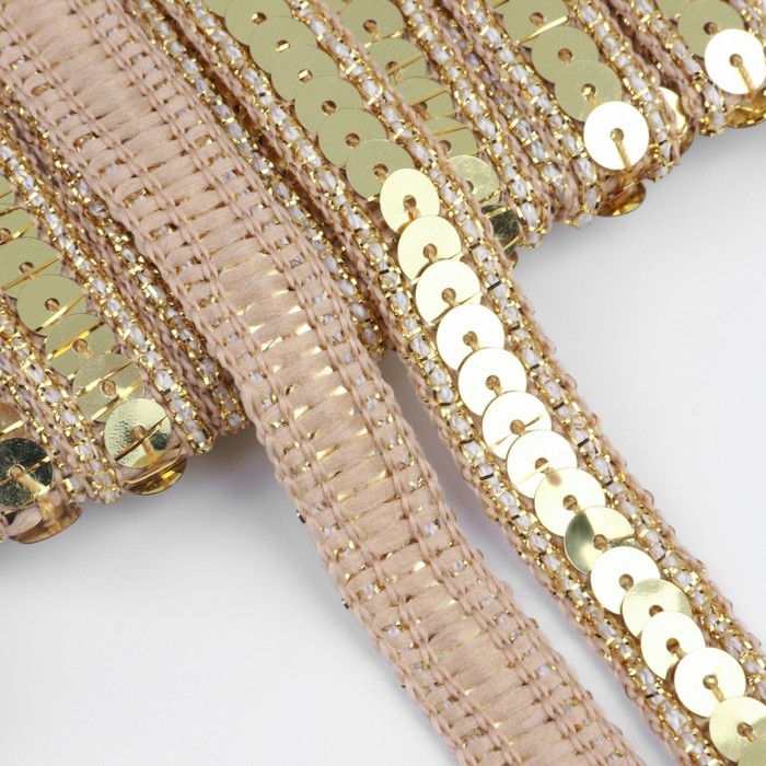 Тесьма декоративная с пайетками, 12 мм, 9 &plusmn; 0,5 м, цвет золотой