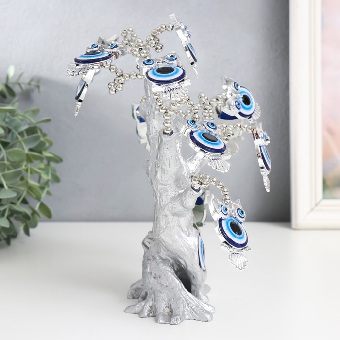 Сувенир от сглаза "Дерево с филинами" серебро 17,5х6,5х23 см