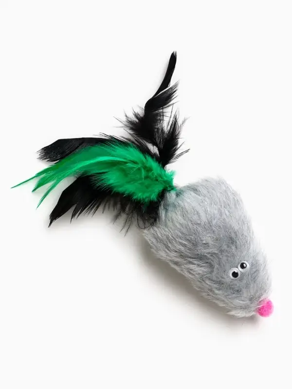 Игрушка длля кошек "Хвостатая мышь" 7 см, серая