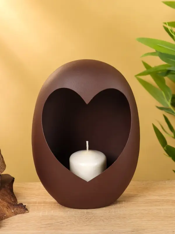Подсвечник в форме сердца текстурный &laquo;Шоколад&raquo;, 16.5&times;8.5&times;22+/- 1 см