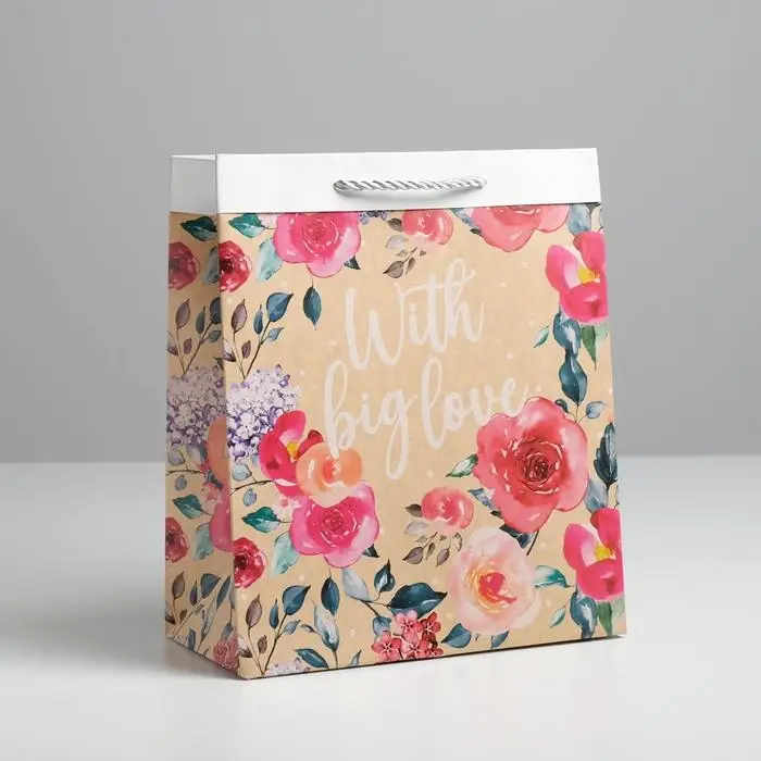 Пакет подарочный крафтовый, упаковка, &laquo;With big love&raquo;, 23 х 27 х 12 см