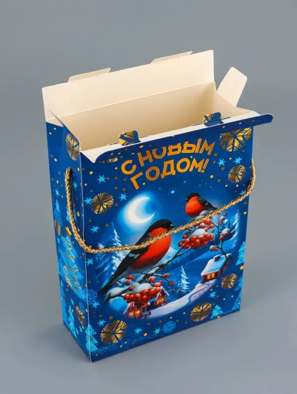 Коробка подарочная складная  "Снегири" 17,3 х 7 х 23,5 см