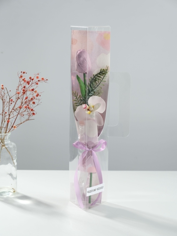 Букет из мыльных лепестков "Тюльпан с орхидеей" сиреневый 8,5х7,4х38,6 см
