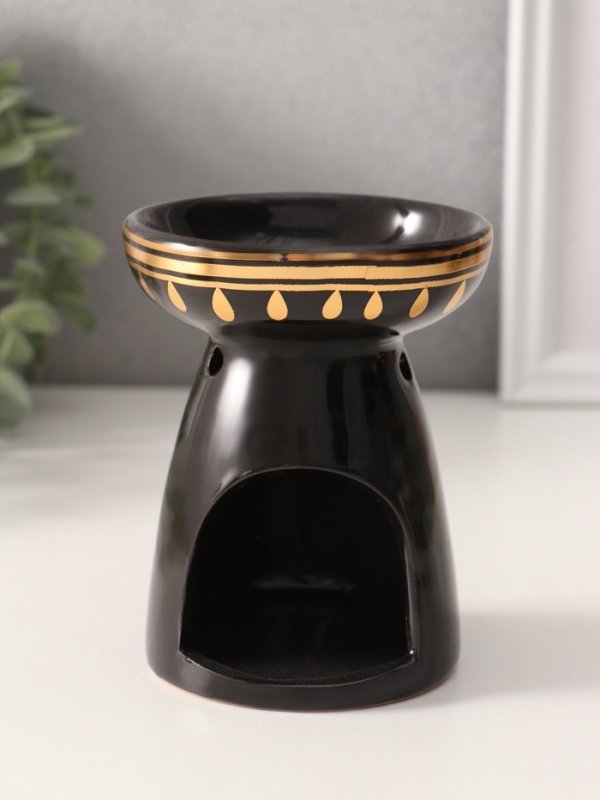 Аромалампа керамика "Индийский слон" чёрная с золотом 9,3х9,3х11,8 см