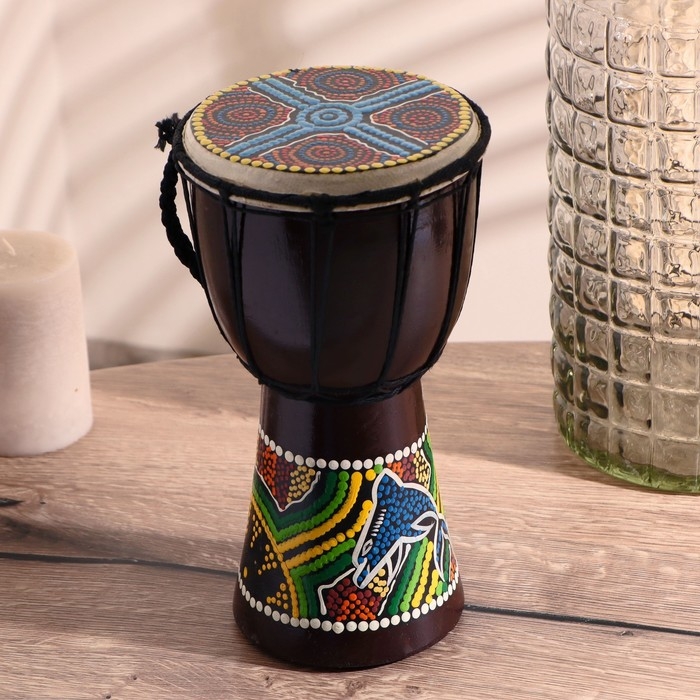 Сувенирный музыкальный инструмент "Барабан Джембе Разноцветный" 13x13x24 см, МИКС