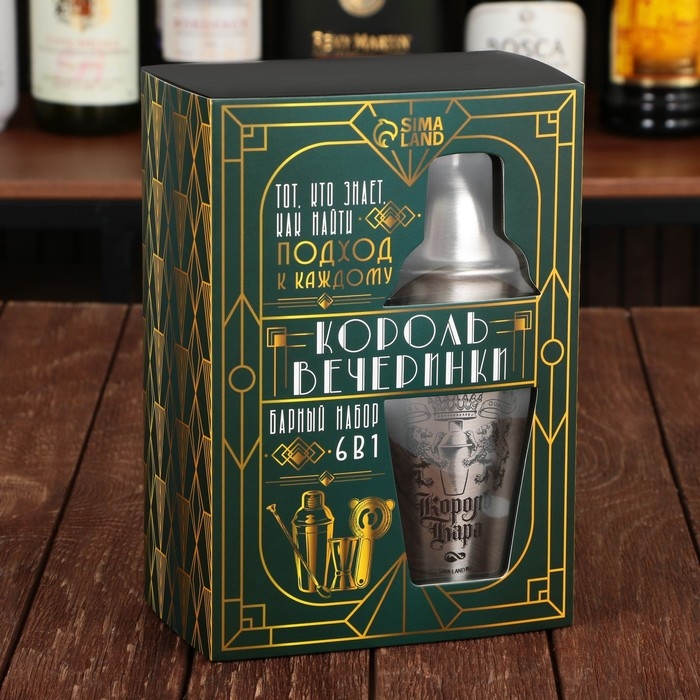 Подарочный набор барный &laquo;Король вечеринки&raquo;: 5 предметов, карточки с рецептами