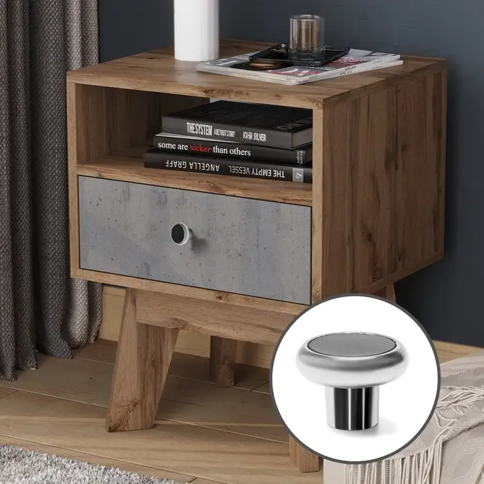 Ручка-кнопка ТУНДРА РК101, цвет хром с черной вставкой