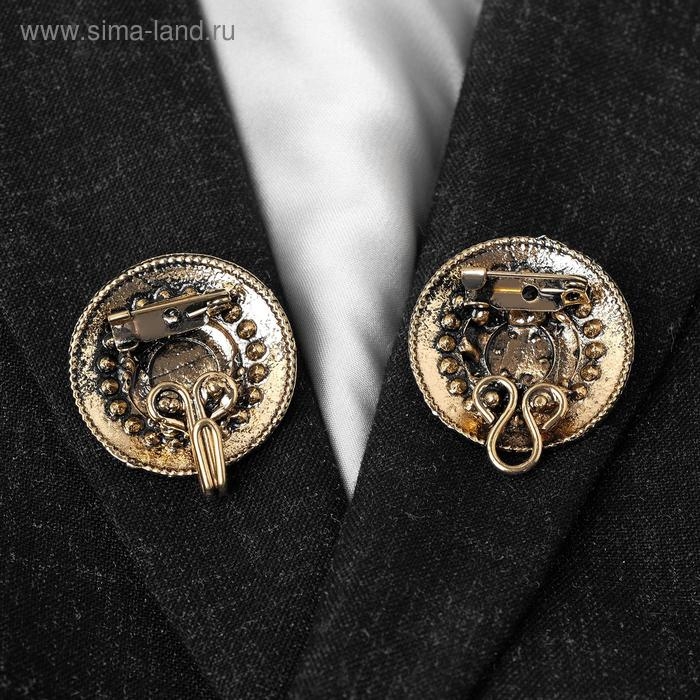 Зажим для кардигана &laquo;Круг&raquo; в орнаментах, цвет коричневый в чернёном золоте